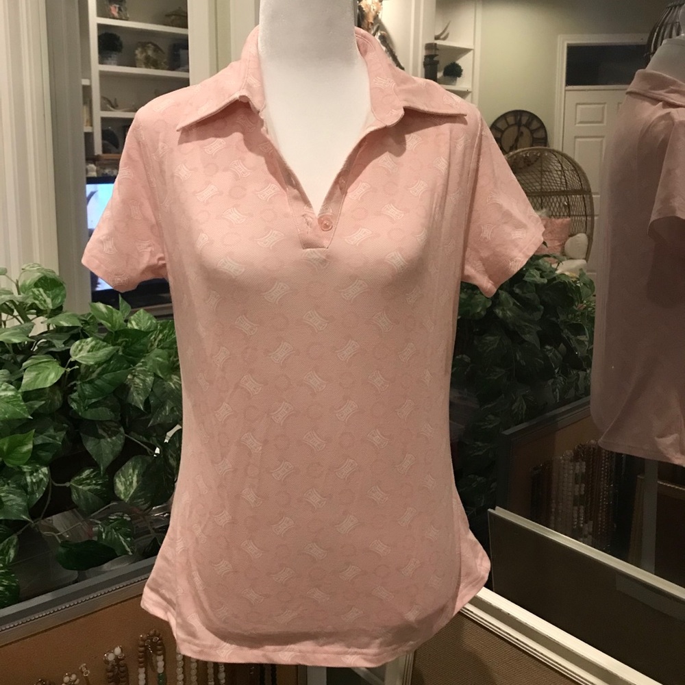 CELINE Pink Logo Polo Shirt Women’s XL Vintage